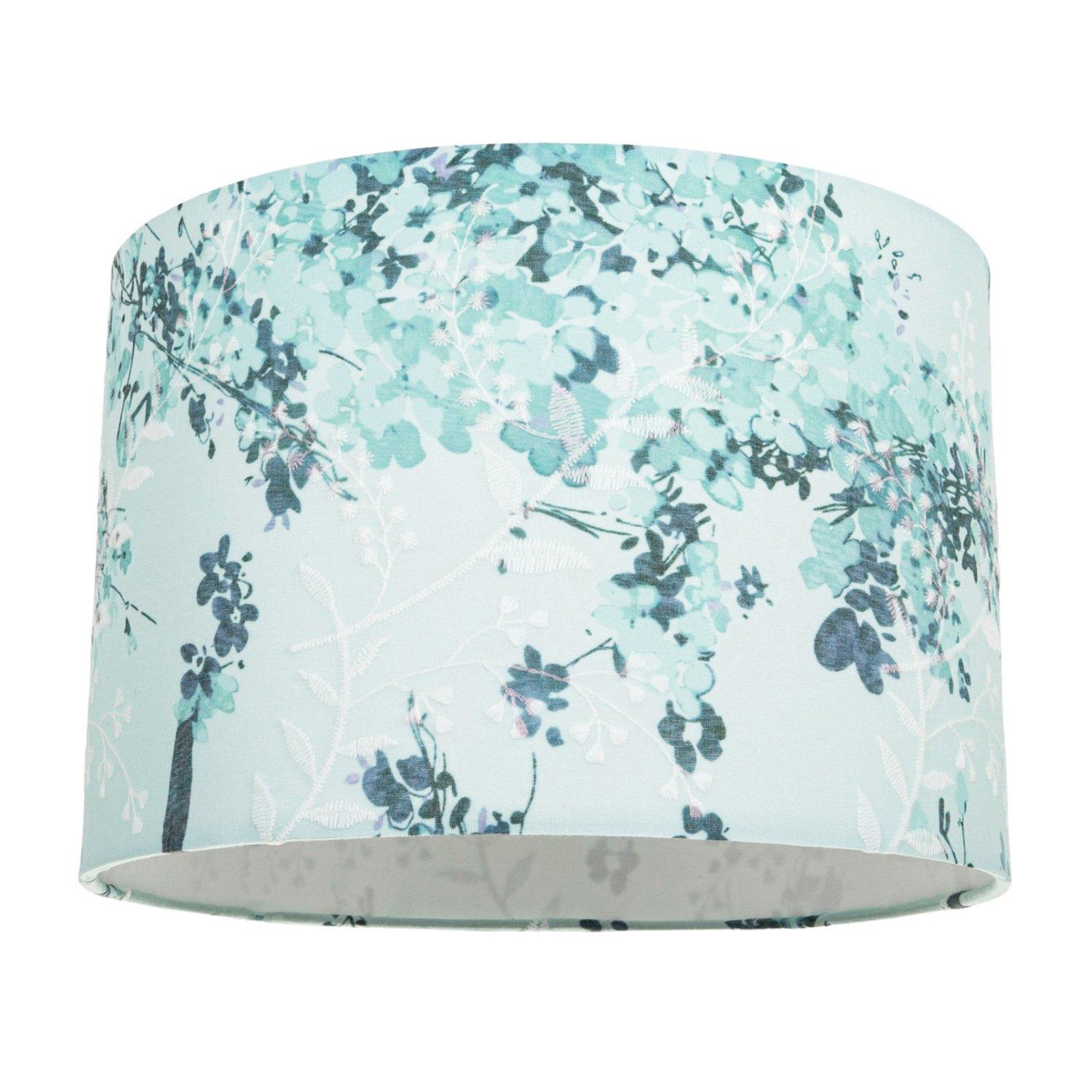 Contemporary Duck Egg and Emerald Green Floral Fabric Shade with Inner Lining